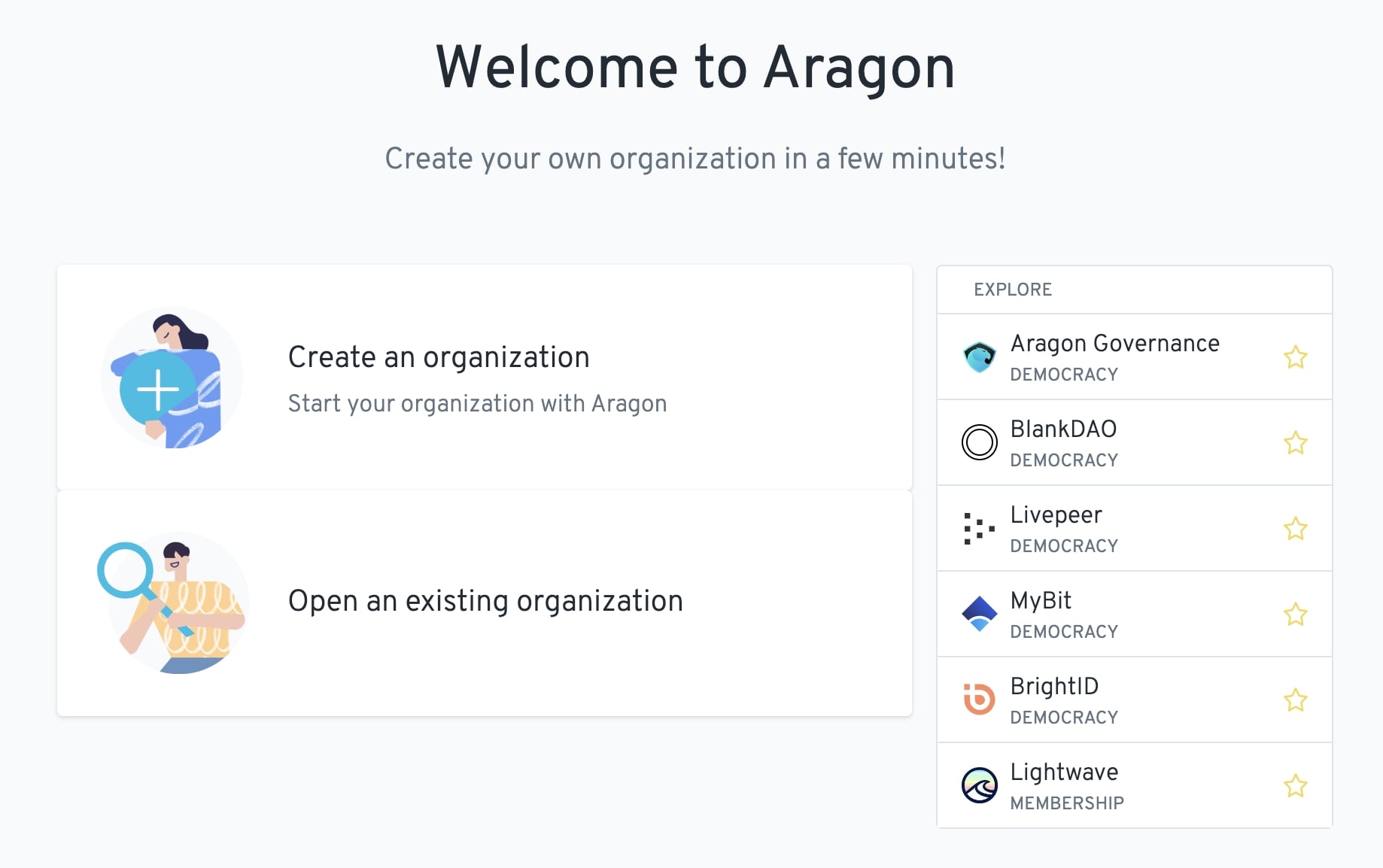 Tools like Aragon can help you create a DAO in a few steps.