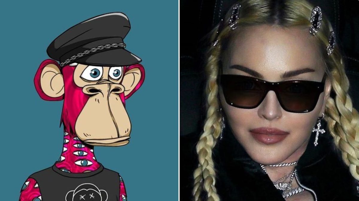 side by side of Madonna with her Bored Aper NFT