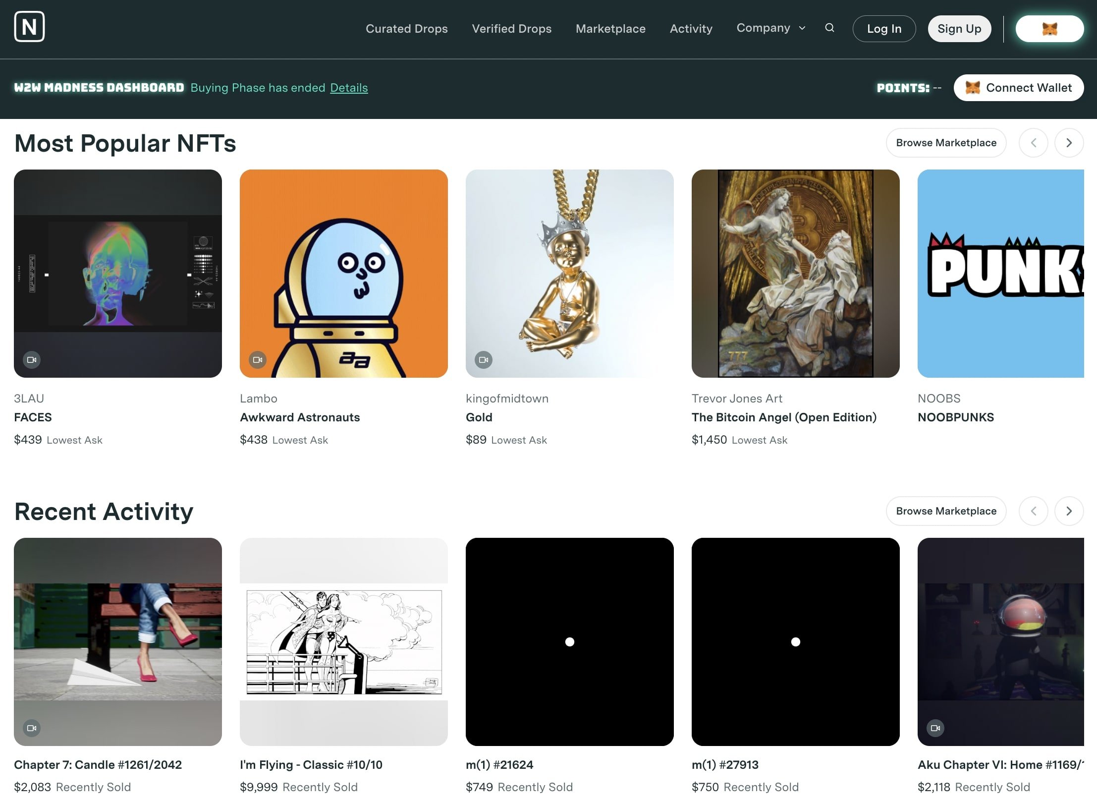 Nifty Gateway NFT marketplace homepage