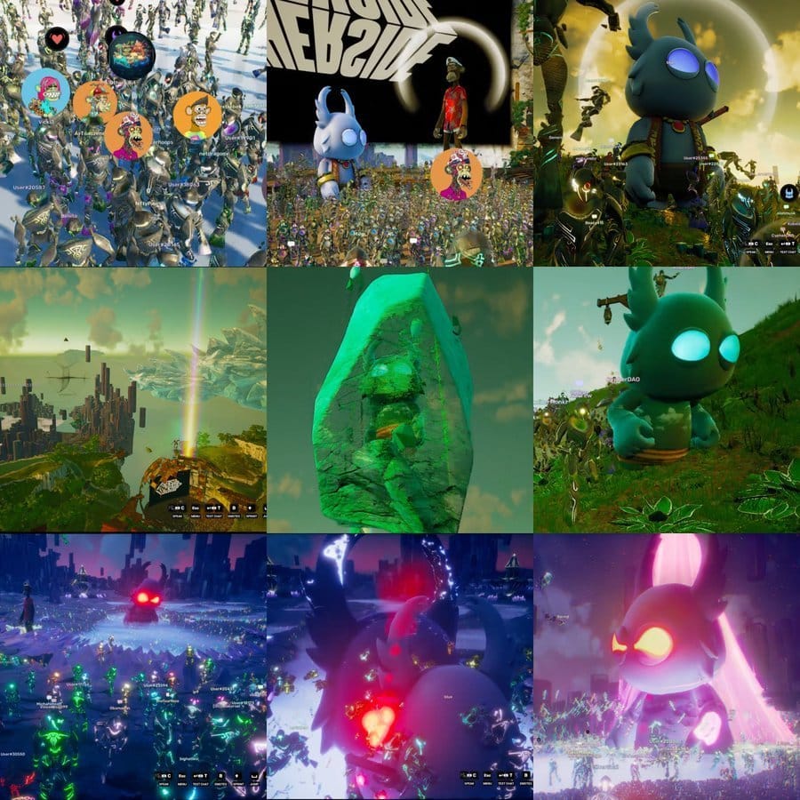 A collage of different locations in the Bored Ape metaverse
