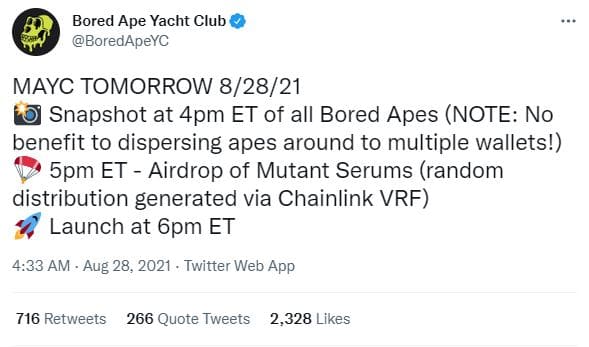  Bored Ape Yacht Club tweet