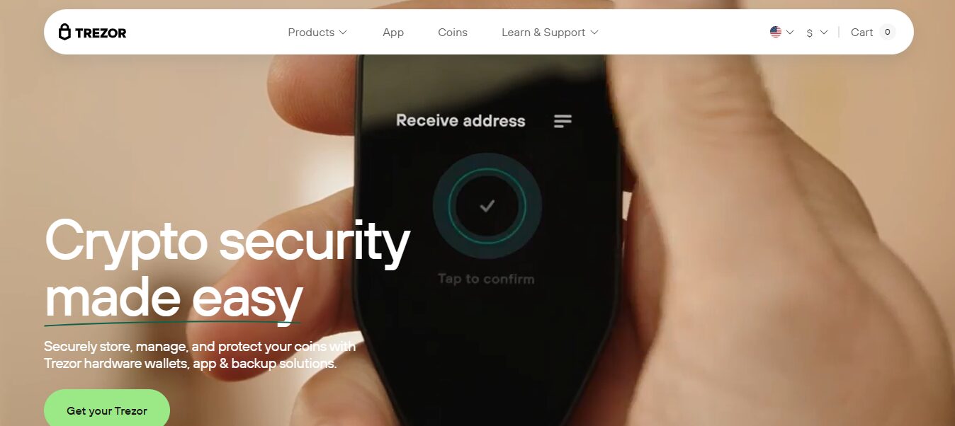 Wallets like Trezor keep your private keys offline