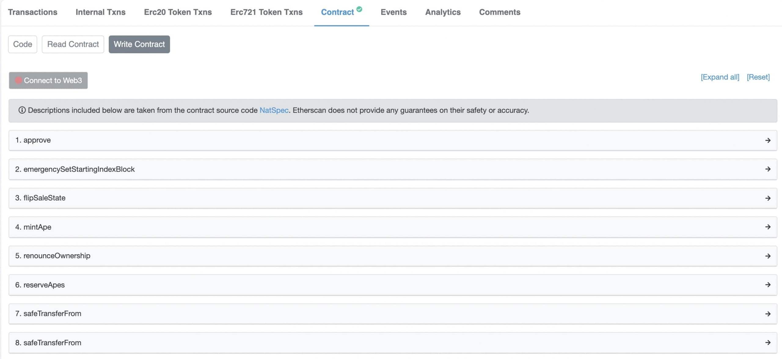 Write contract feature on Etherscan