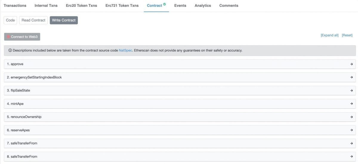 write contract feature on Etherscan website