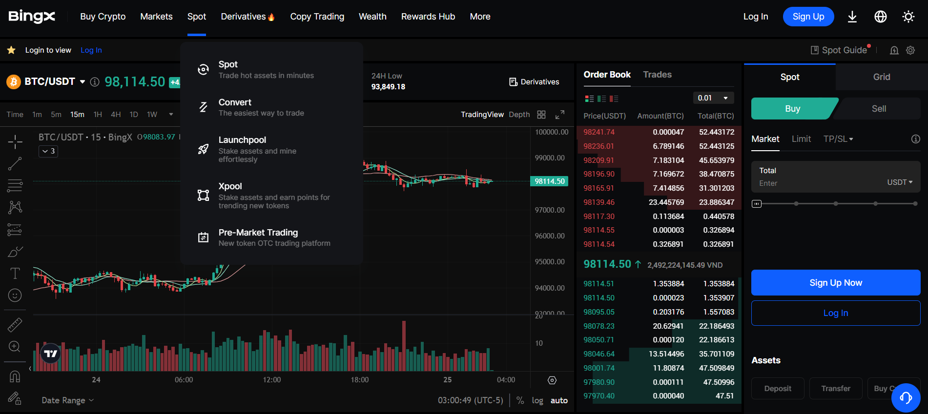 BingX's spot trading platform