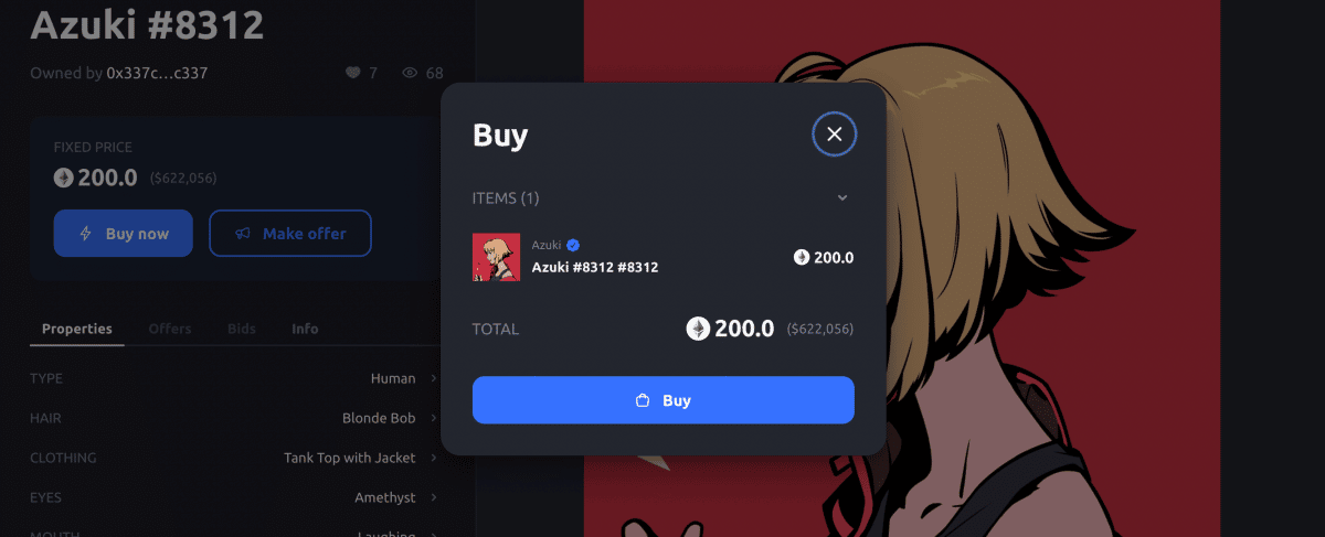 an image showing how to buy NFTs for a fixed price on X2Y2
