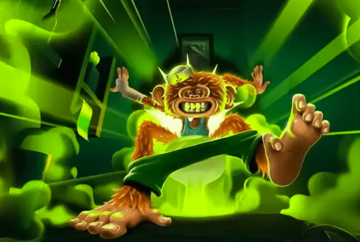 a green monkey on a toilet for BAYC Dookey Dash