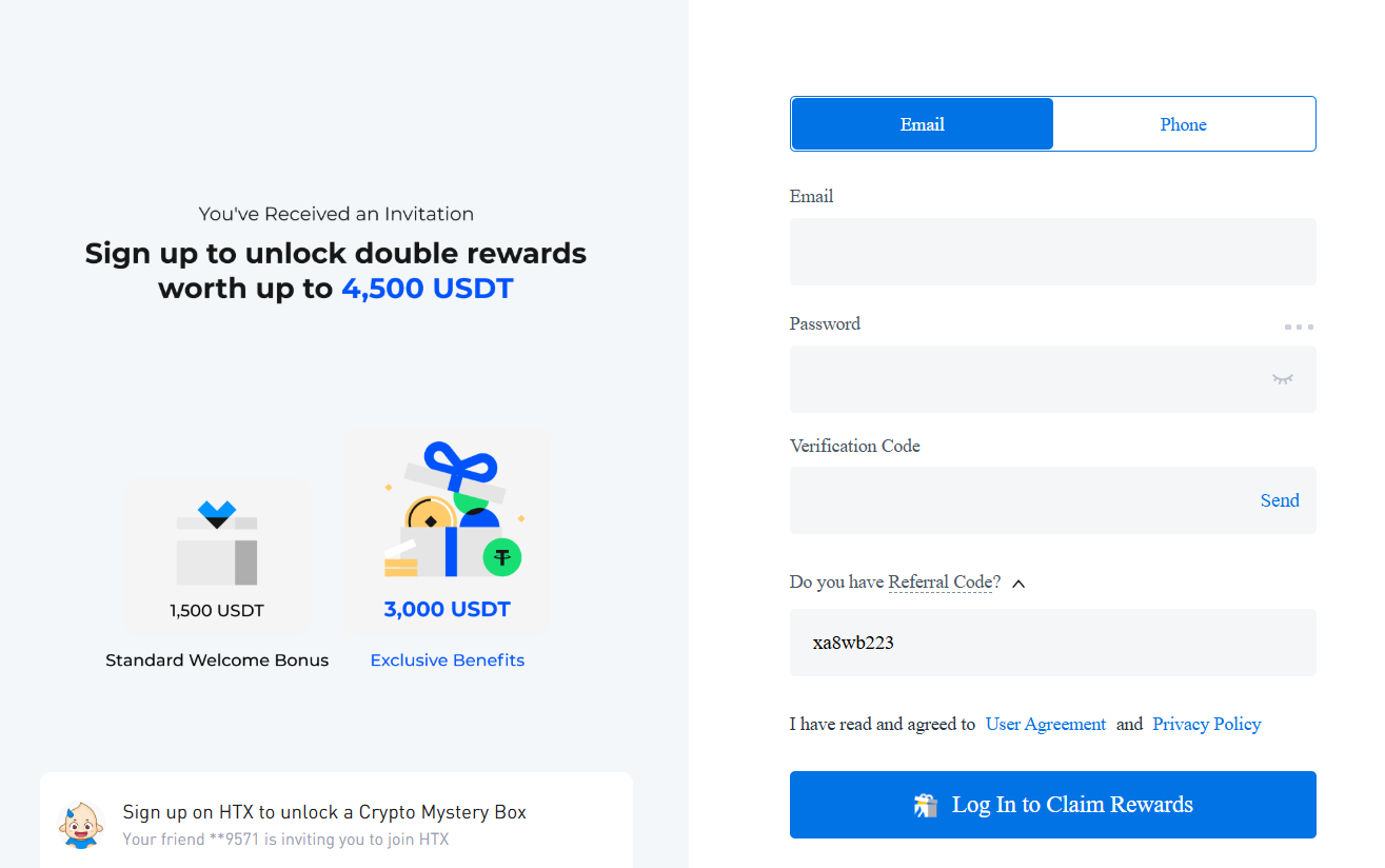 Sign Up Using HTX Referral code