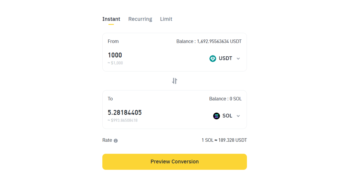 Buy Solana with USDT or Other Crypto